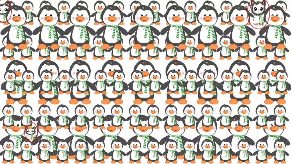 Optical Illusion For IQ Test: Can You find THREE CATS among the penguins