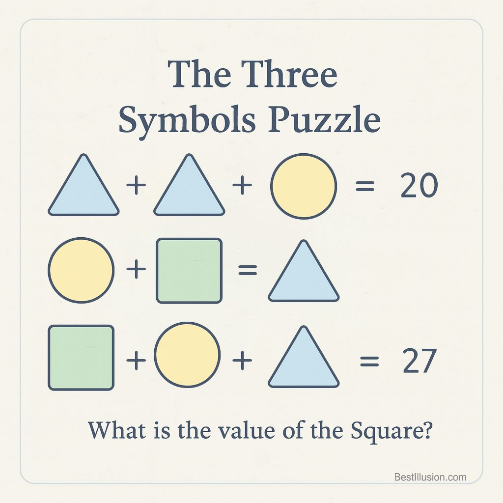 Three Symbols Puzzle with triangle, circle, and square equations