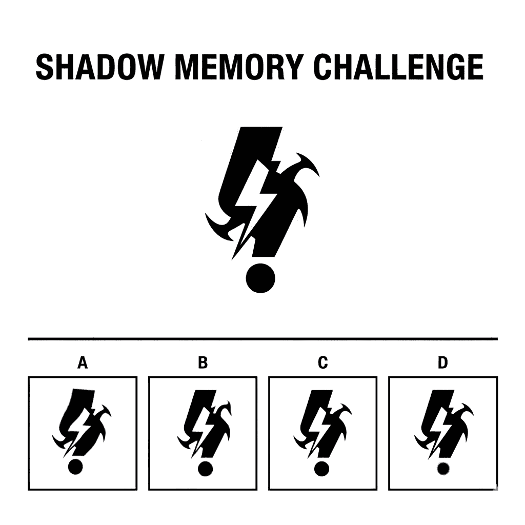 Shadow matching challenge with abstract shape and options A, B, C, D.