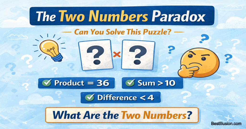 Black and white puzzle illustration showing two mystery numbers forming the Two Numbers Paradox.