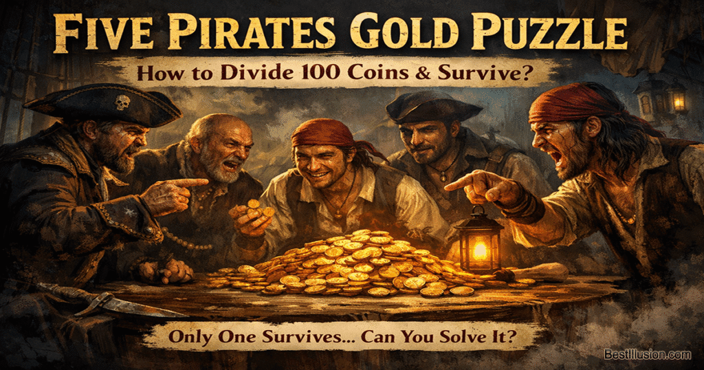 five pirates gold puzzle showing pirates voting to divide 100 gold coins logically