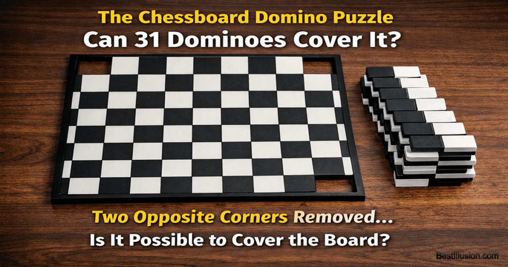 Chessboard domino puzzle showing a board with two opposite corners removed
