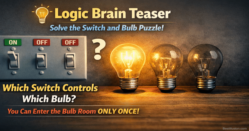 Three light switches and three light bulbs illustrating a logic brain teaser puzzle.