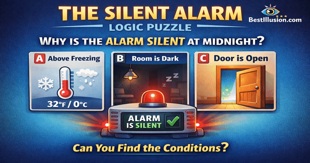 Silent alarm logic puzzle with three sensors A B C illustration