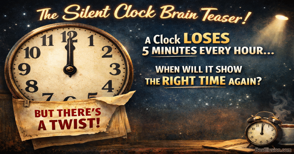 Silent clock brain teaser showing a slow clock losing time