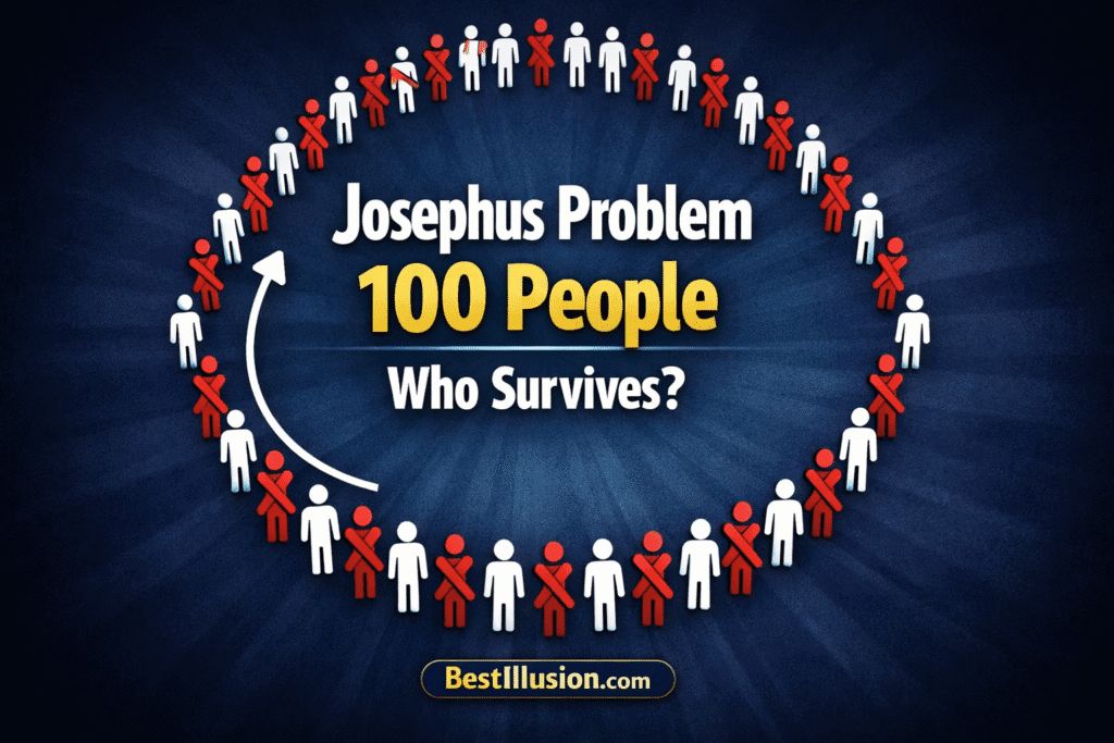 Josephus Problem 100 people standing in a circle elimination diagram