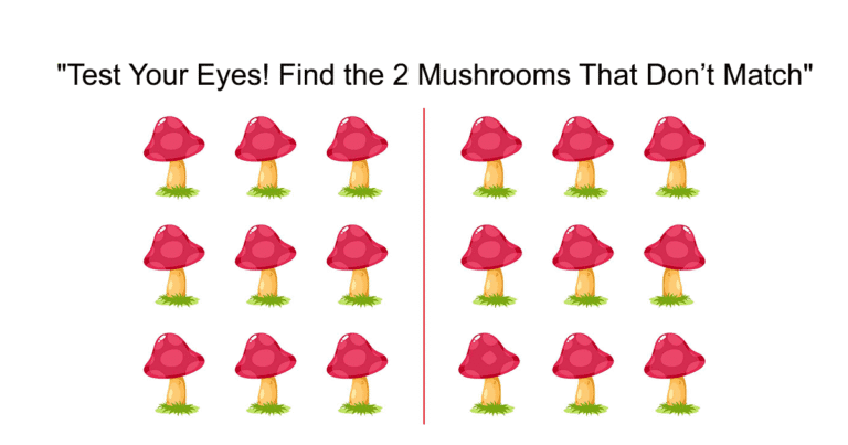 Optical illusion puzzle showing two different mushrooms for a 12-second spot-the-difference challenge.