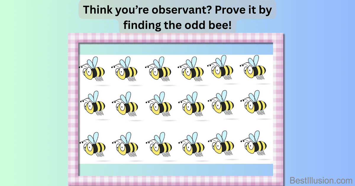 Odd bee optical illusion puzzle showing bees with one different bee