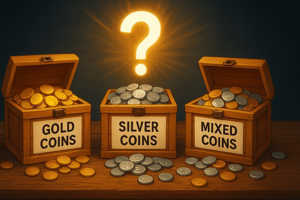 Missing Coin Mystery illustration with three labeled boxes