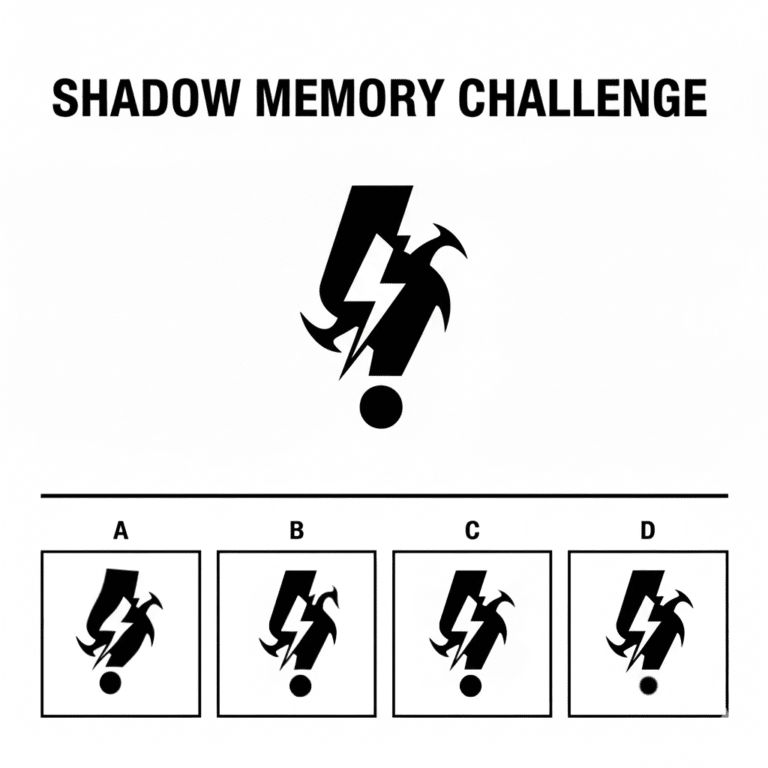 Shadow matching challenge with abstract shape and options A, B, C, D.