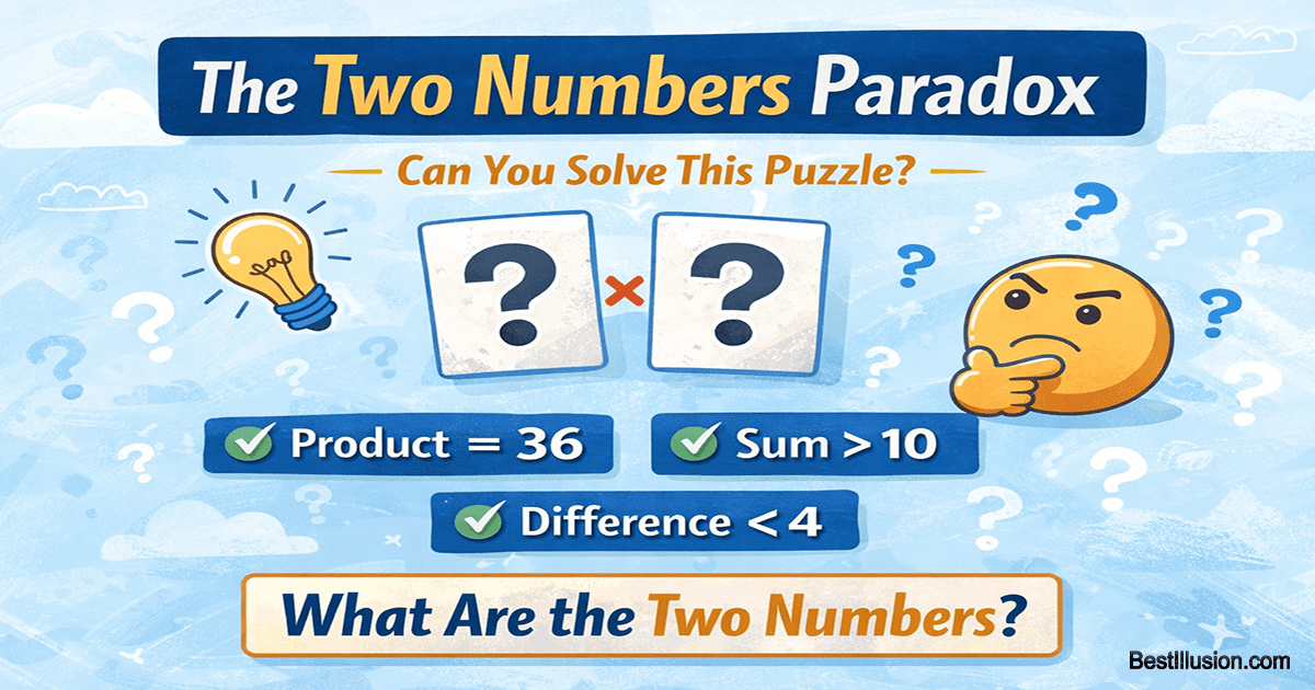 Black and white puzzle illustration showing two mystery numbers forming the Two Numbers Paradox.