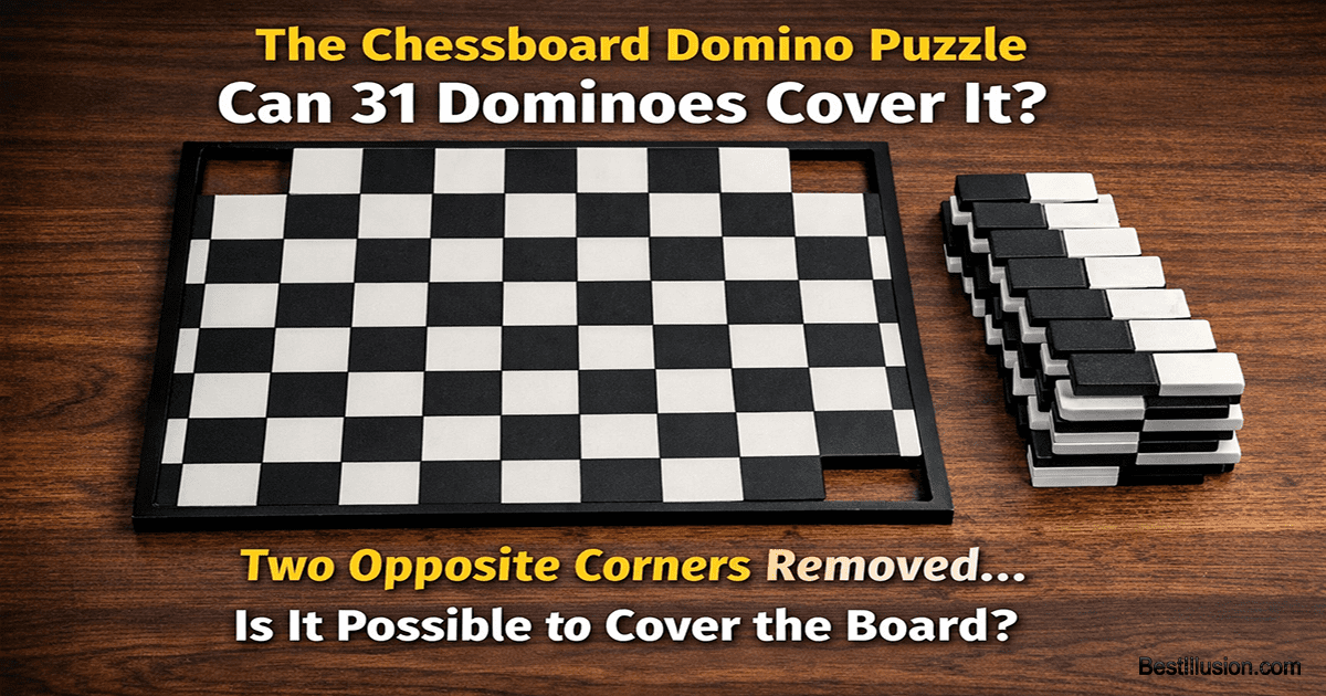 Chessboard domino puzzle showing a board with two opposite corners removed