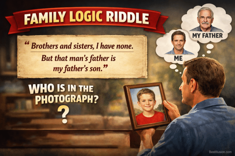 family logic riddle showing a man looking at a photograph